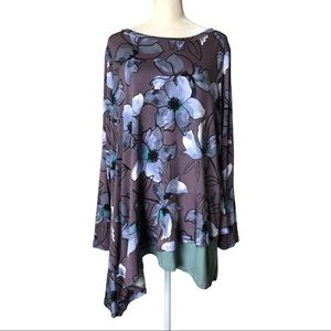 LOGO asymmetric floral tunic long sleeve 1X